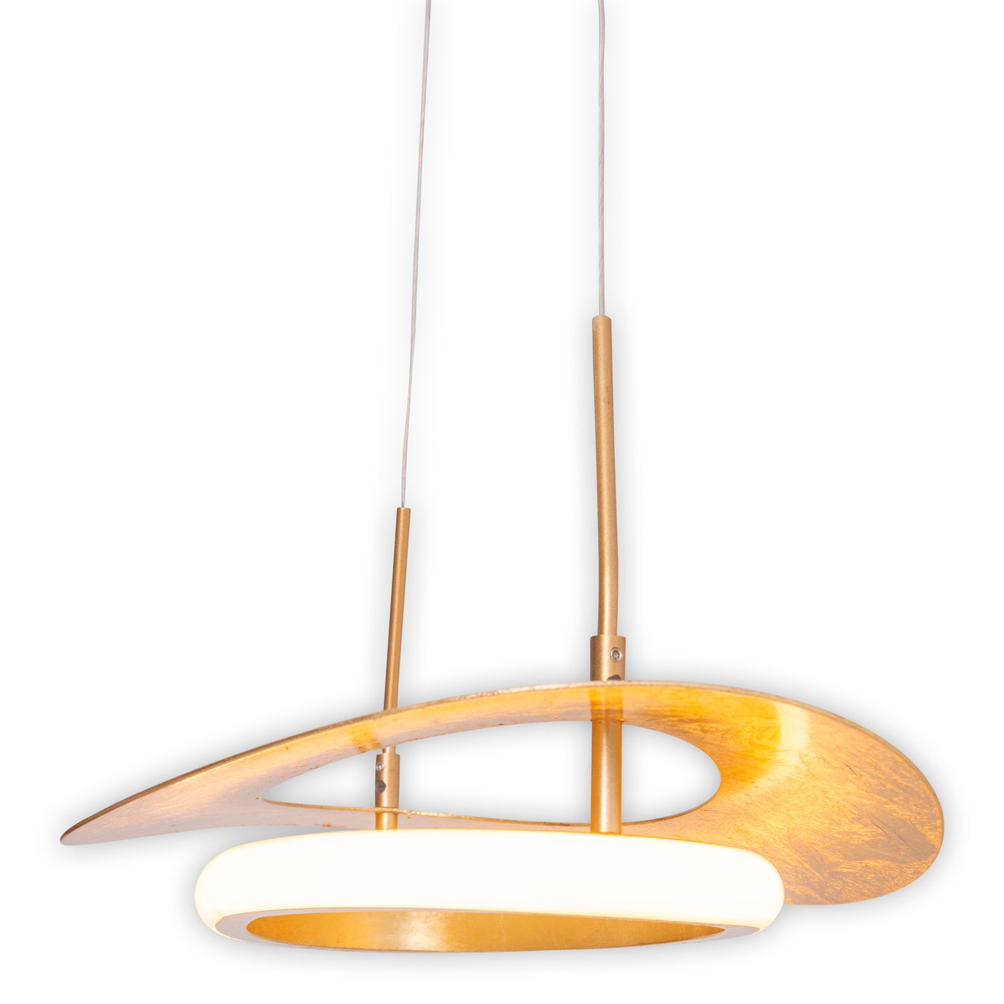 Pendelleuchte - LED Pendelleuchte "PISA", Hängelampe im Retro Style, ausMetall und Kunststoff in gold, 120 cm hoch, Maße 40 x 26 cm, Inkl. LED  dimmbar