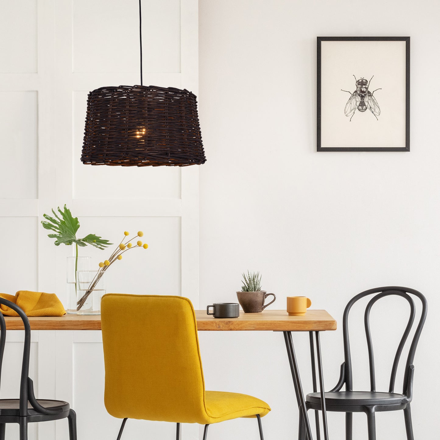 Pendelleuchten - Korb-Pendelleuchte d: 38cm "BASKET", Hängelampe im Natural Style, aus Korb in braun, 22 cm hoch, Ø 38 cm, E27-Fassung