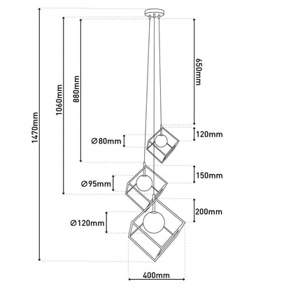 3flg. Pendelleuchte "CADRE" H: 147cm