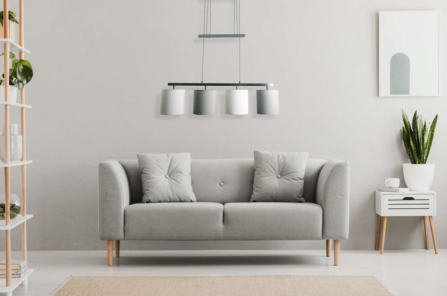 4er Pendelleuchte "TILDE" L: 86cm grau/weiß