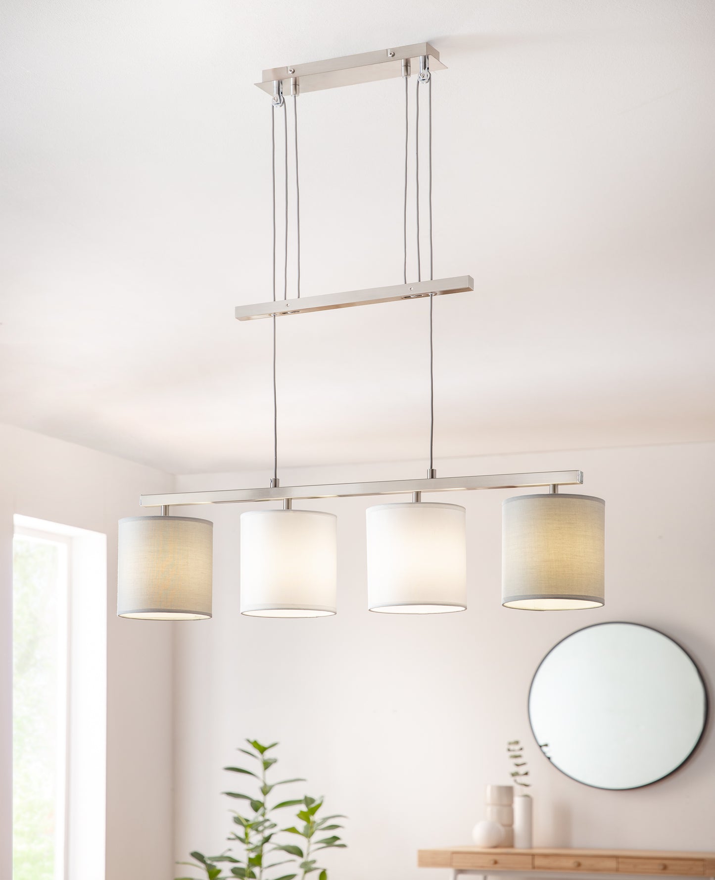 4er Pendelleuchte "TILDE" L: 86cm grau/weiß
