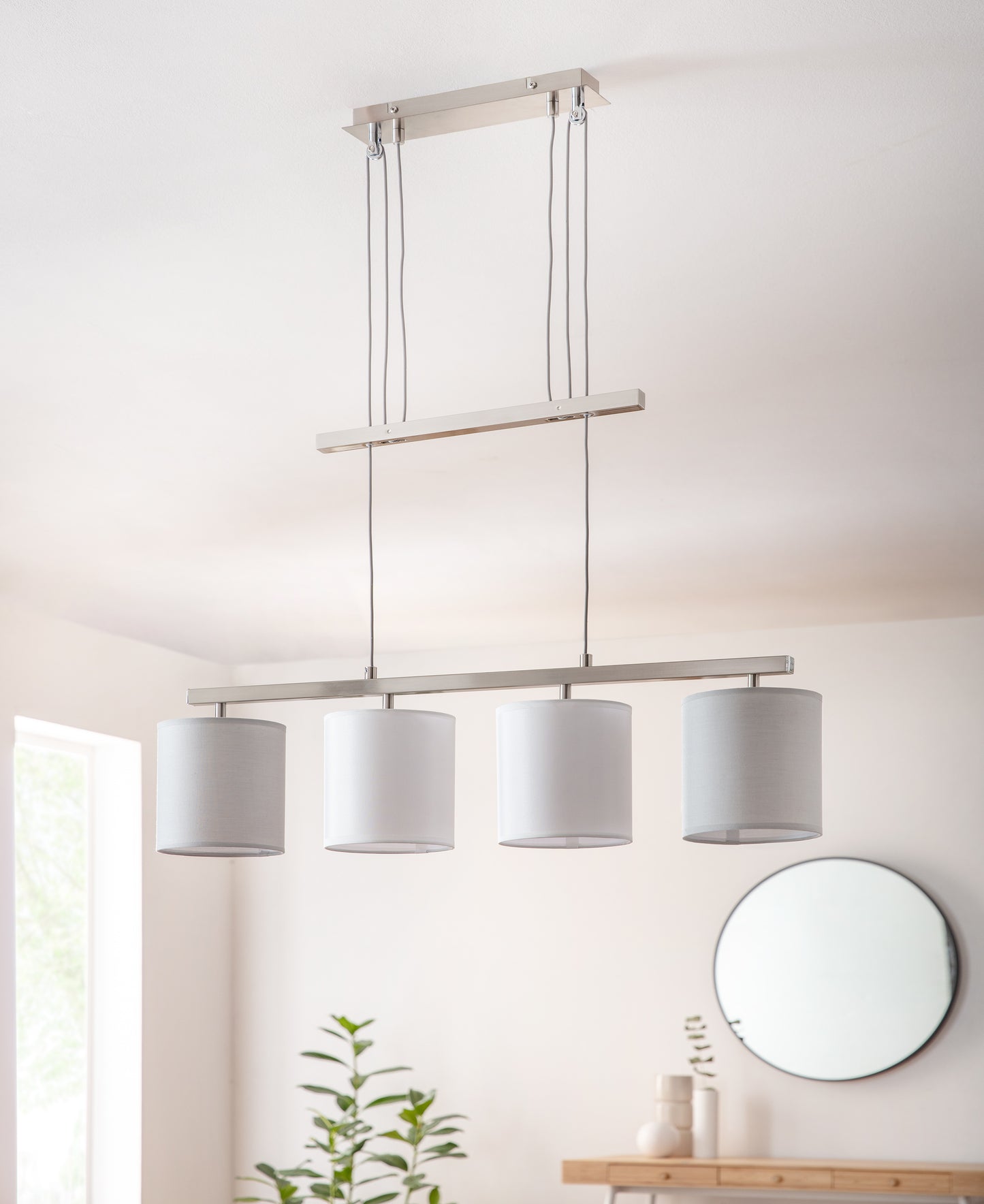 4er Pendelleuchte "TILDE" L: 86cm grau/weiß