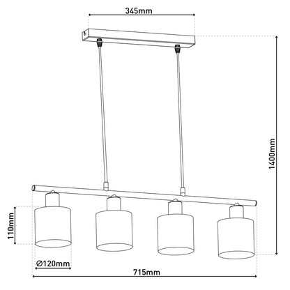4er Pendelleuchte "MARON" L: 72,4cm