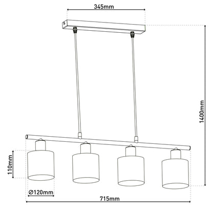 4er Pendelleuchte "MARON" L: 71,5cm