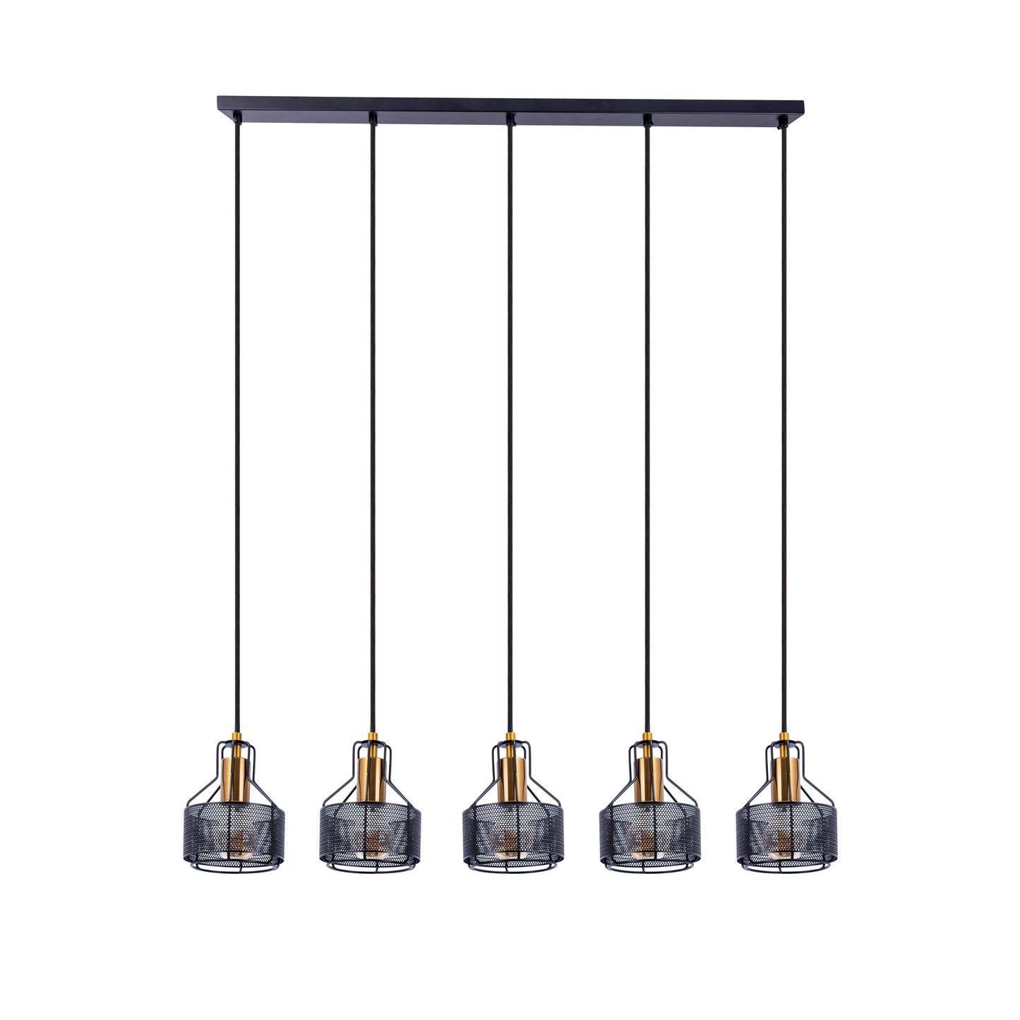 5er Pendelleuchte "FORO" L: 96cm schwarz/golden