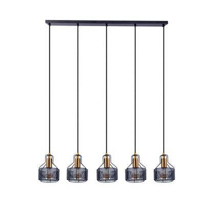 5er Pendelleuchte "FORO" L: 96cm schwarz/golden