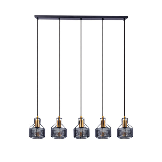 5er Pendelleuchte "FORO" L: 96cm schwarz/golden