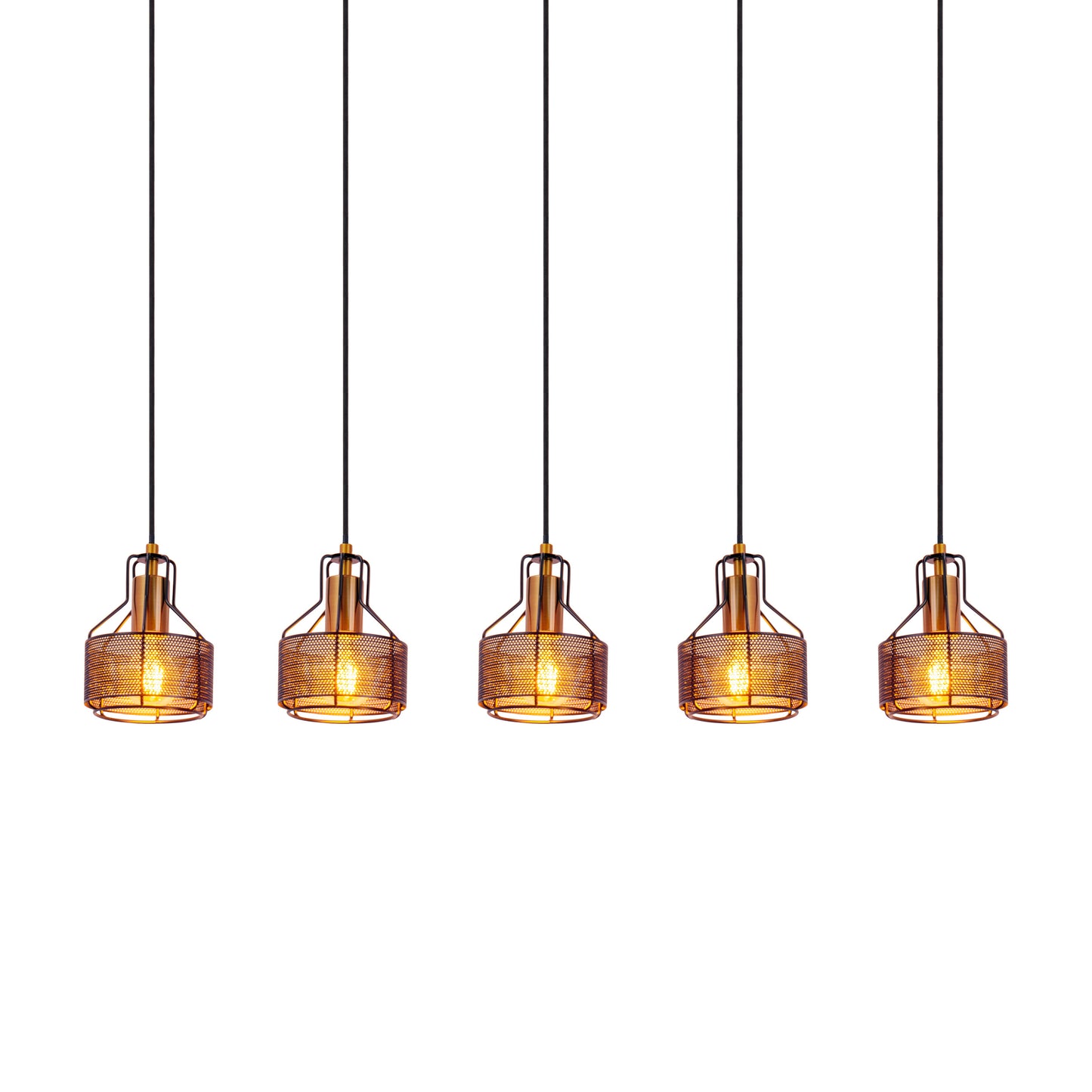 5er Pendelleuchte "FORO" L: 96cm schwarz/golden