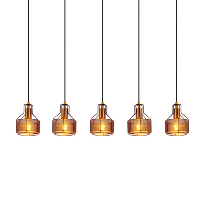 5er Pendelleuchte "FORO" L: 96cm schwarz/golden