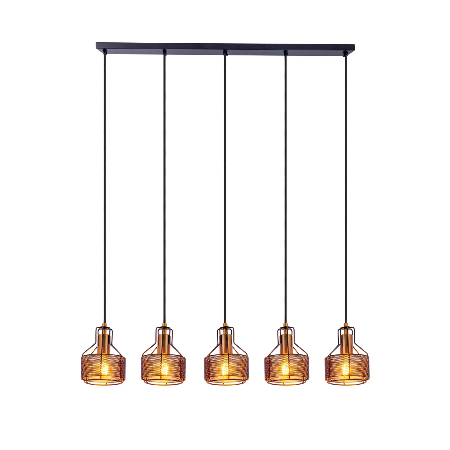 5er Pendelleuchte "FORO" L: 96cm schwarz/golden