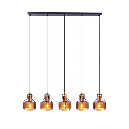 5er Pendelleuchte "FORO" L: 96cm schwarz/golden