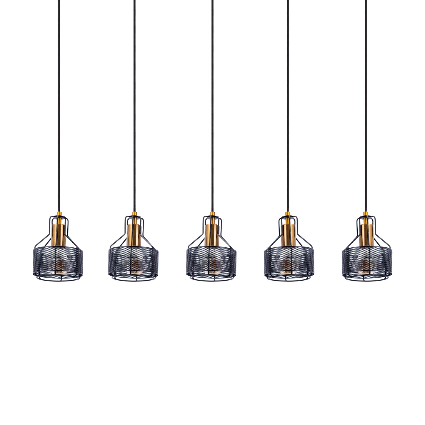 5er Pendelleuchte "FORO" L: 96cm schwarz/golden