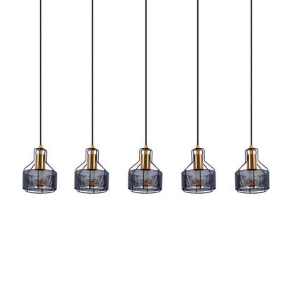 5er Pendelleuchte "FORO" L: 96cm schwarz/golden