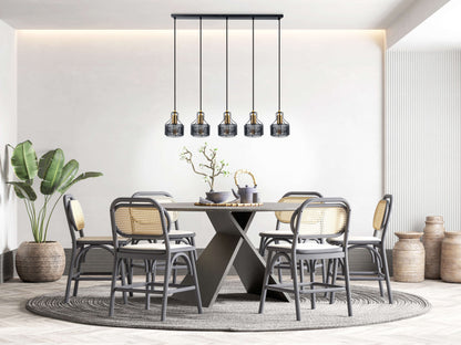 5er Pendelleuchte "FORO" L: 96cm schwarz/golden