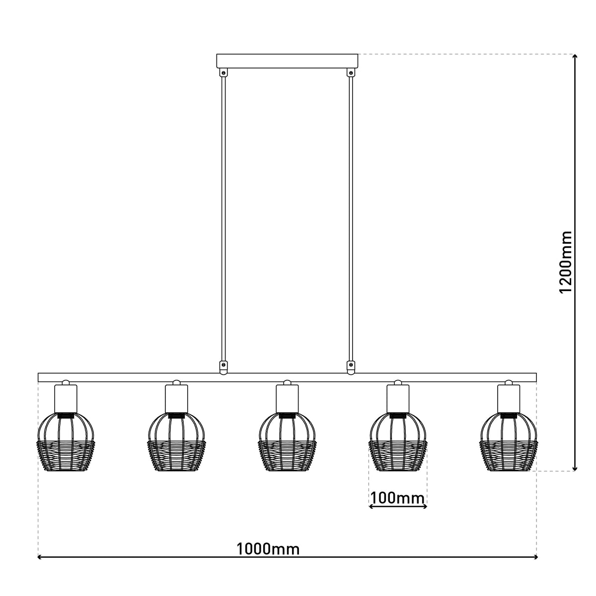 5er Pendelleuchte "CORBIS" L: 100 cm