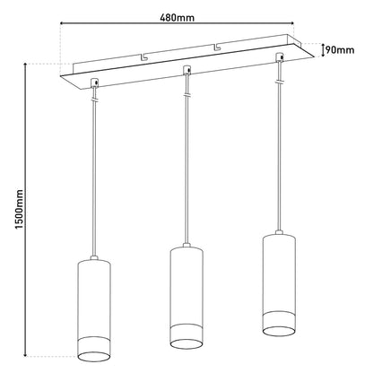 3er Pendelleuchte "FRIDU" L: 48cm