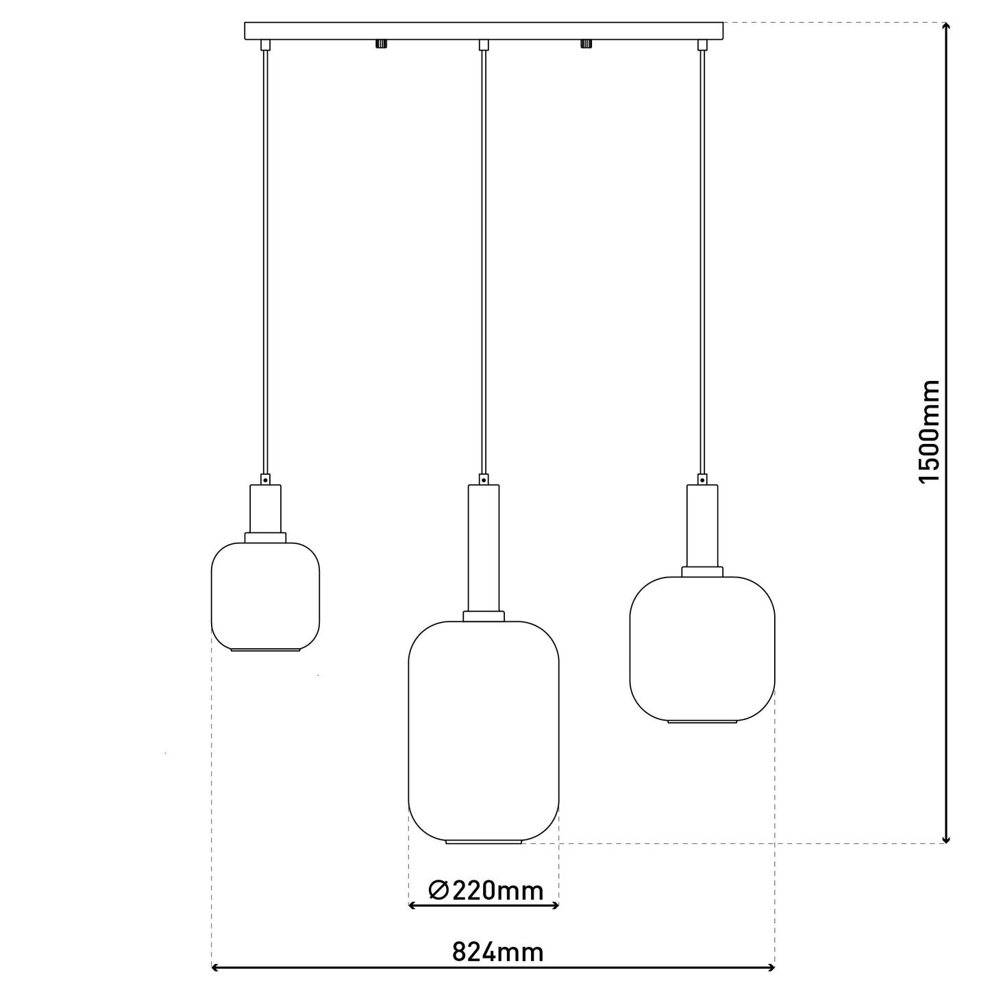 3er Pendelleuchte "FUMO" L: 82,4cm