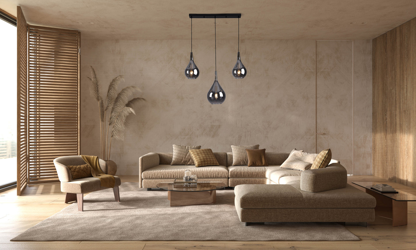 3er Pendelleuchte "GOTA" L: 88cm smoky