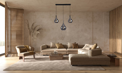 3er Pendelleuchte "GOTA" L: 88cm smoky