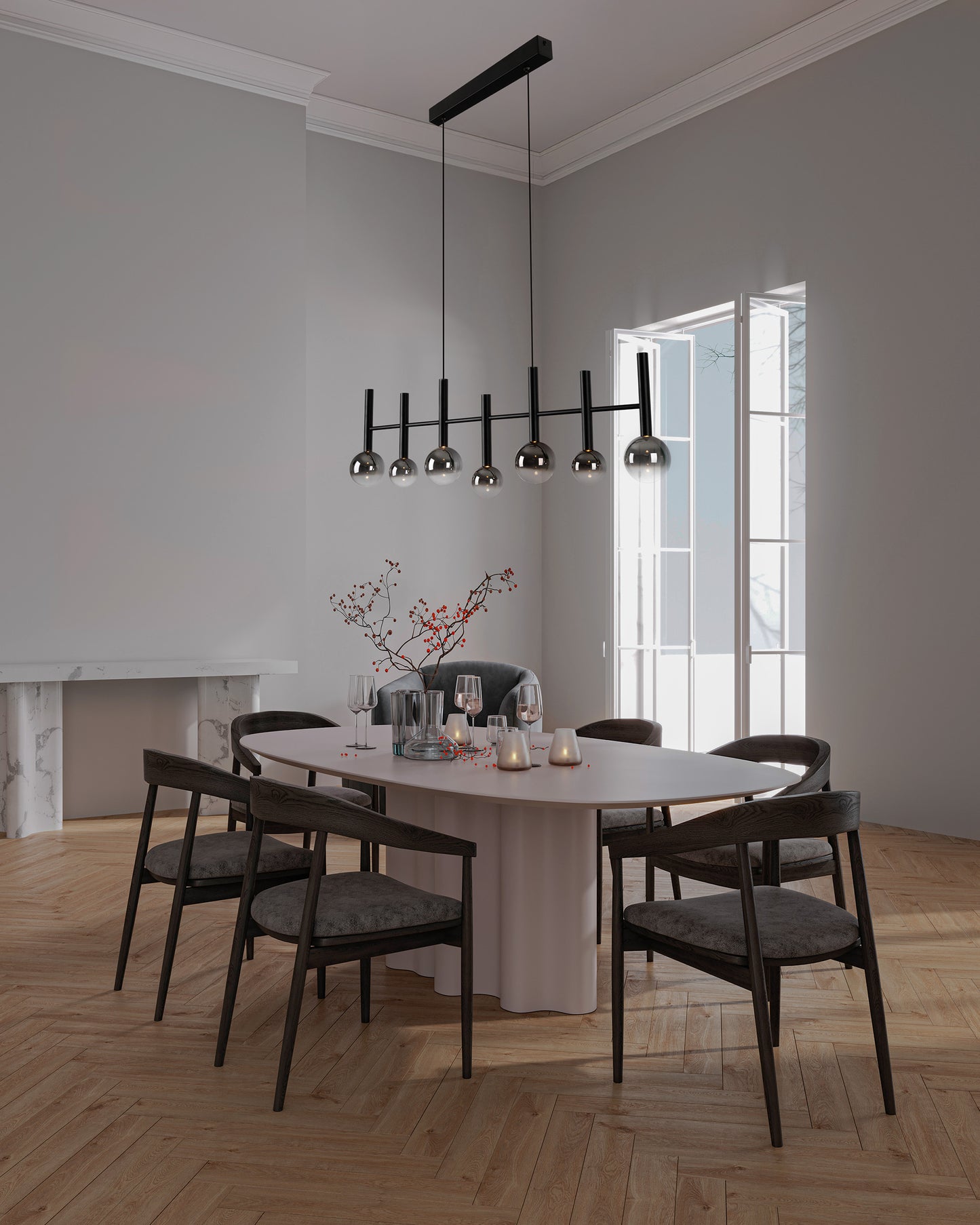 7er LED Pendelleuchte "SINGAPUR" L: 98cm schwarz