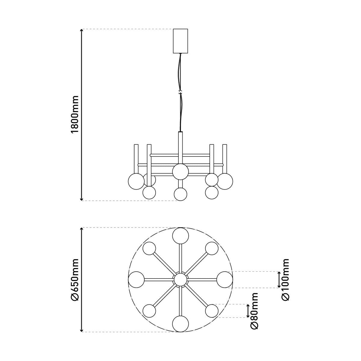 9er LED Pendelleuchte "SINGAPUR" L/B: 65cm kupfer