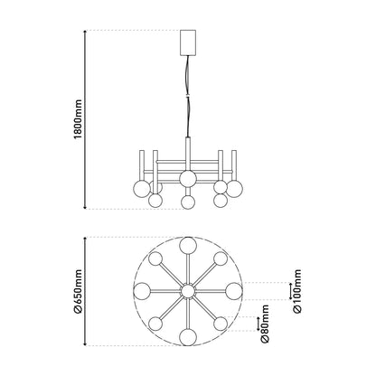 9er LED Pendelleuchte "SINGAPUR" L/B: 65cm kupfer