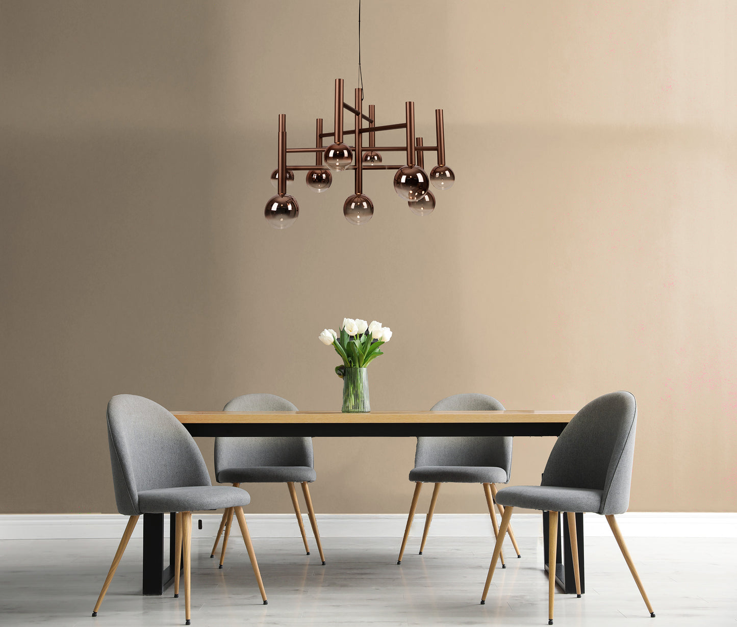 9er LED Pendelleuchte "SINGAPUR" L/B: 65cm kupfer