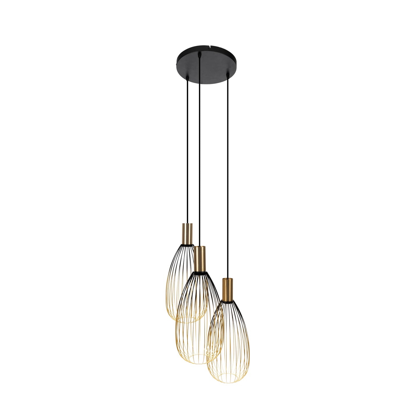 3er Pendelleuchte "WIRELLA" L: 48cm schwarz/gold