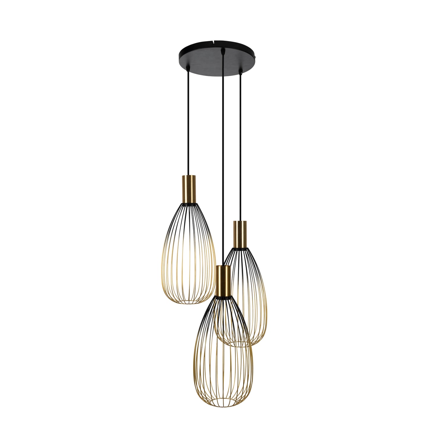 3er Pendelleuchte "WIRELLA" L: 48cm schwarz/gold