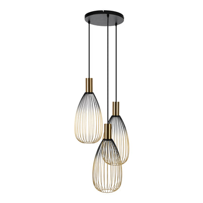 3er Pendelleuchte "WIRELLA" L: 48cm schwarz/gold