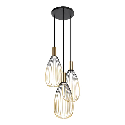 3er Pendelleuchte "WIRELLA" L: 48cm schwarz/gold