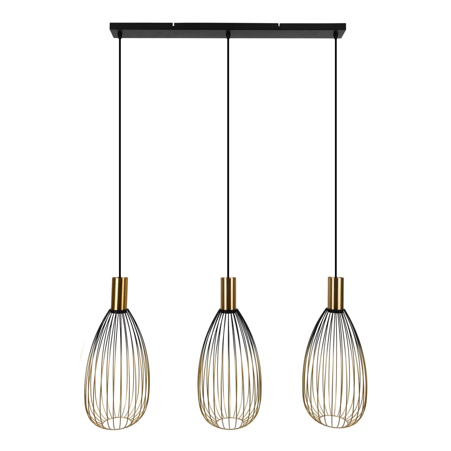 3er Pendelleuchte "WIRELLA" L: 90cm schwarz/gold