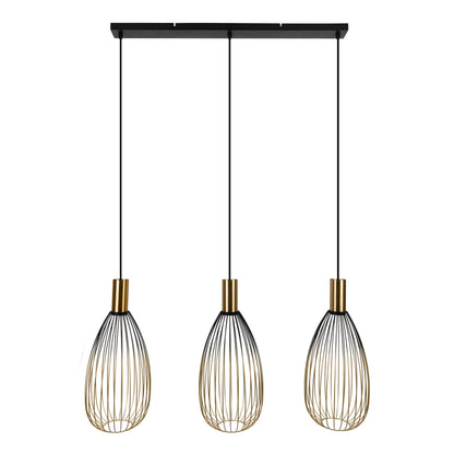 3er Pendelleuchte "WIRELLA" L: 90cm schwarz/gold