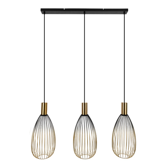 3er Pendelleuchte "WIRELLA" L: 90cm schwarz/gold