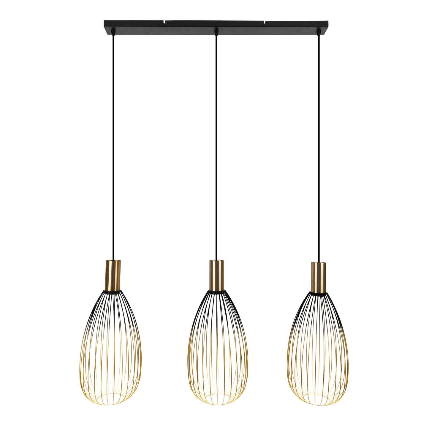 3er Pendelleuchte "WIRELLA" L: 90cm schwarz/gold