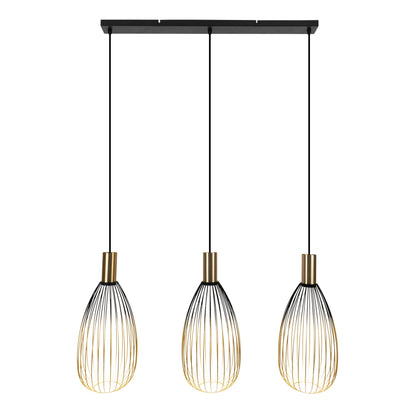 3er Pendelleuchte "WIRELLA" L: 90cm schwarz/gold