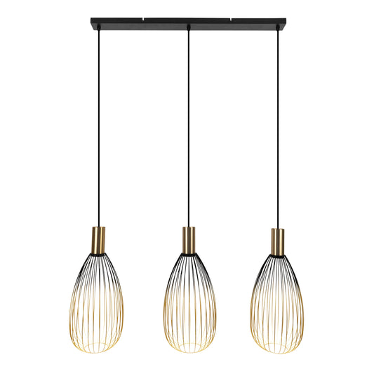 3er Pendelleuchte "WIRELLA" L: 90cm schwarz/gold