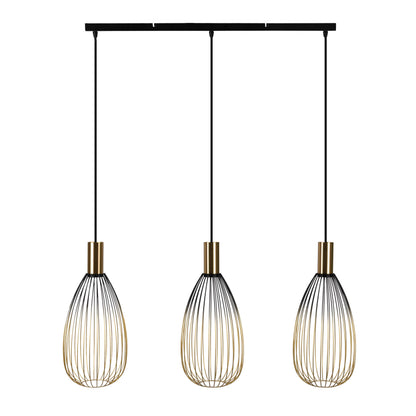 3er Pendelleuchte "WIRELLA" L: 90cm schwarz/gold