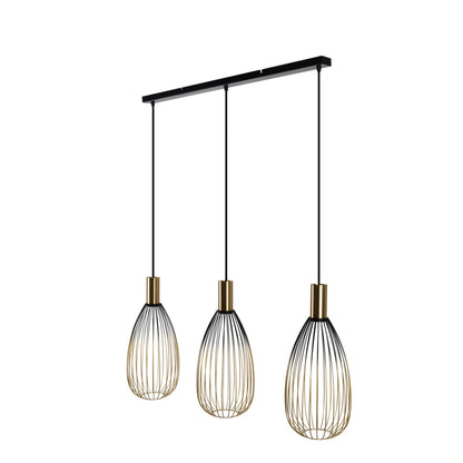 3er Pendelleuchte "WIRELLA" L: 90cm schwarz/gold