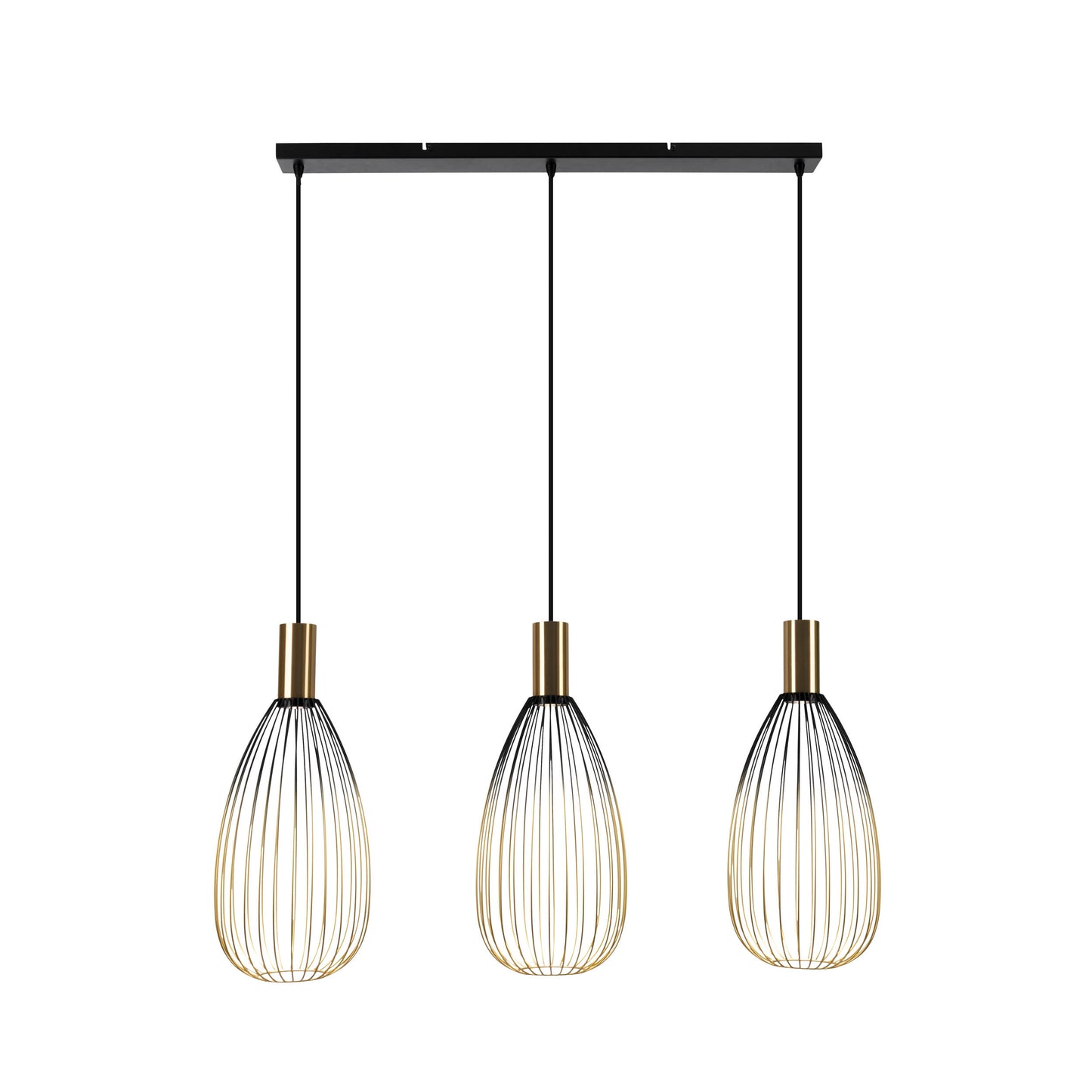 3er Pendelleuchte "WIRELLA" L: 90cm schwarz/gold