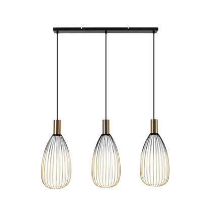 3er Pendelleuchte "WIRELLA" L: 90cm schwarz/gold