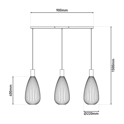 3er Pendelleuchte "WIRELLA" L: 90cm schwarz/gold