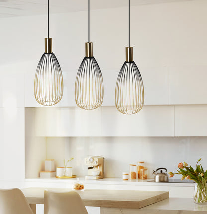3er Pendelleuchte "WIRELLA" L: 90cm schwarz/gold