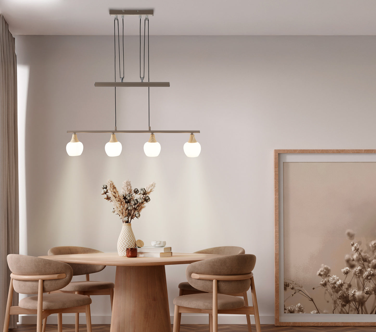 4er Pendelleuchte "MONACO" L: 78cm beige