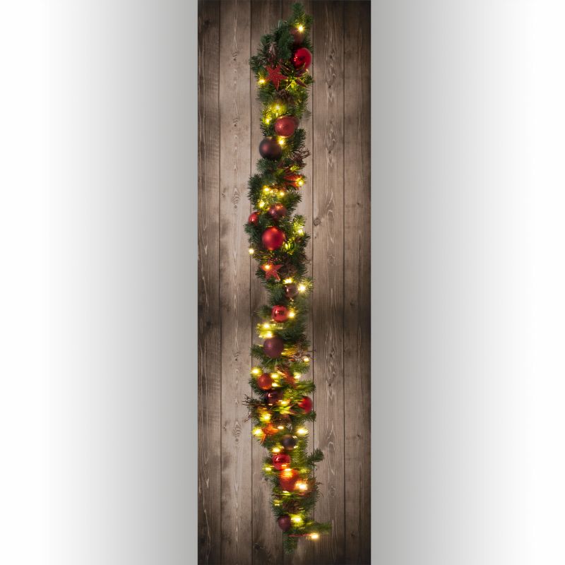 LED-Weihnachtslichterkette mit Dekoration l: rot - - Leuchtenla 100cm